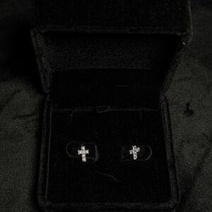 Silver Cross Moissanite Earrings